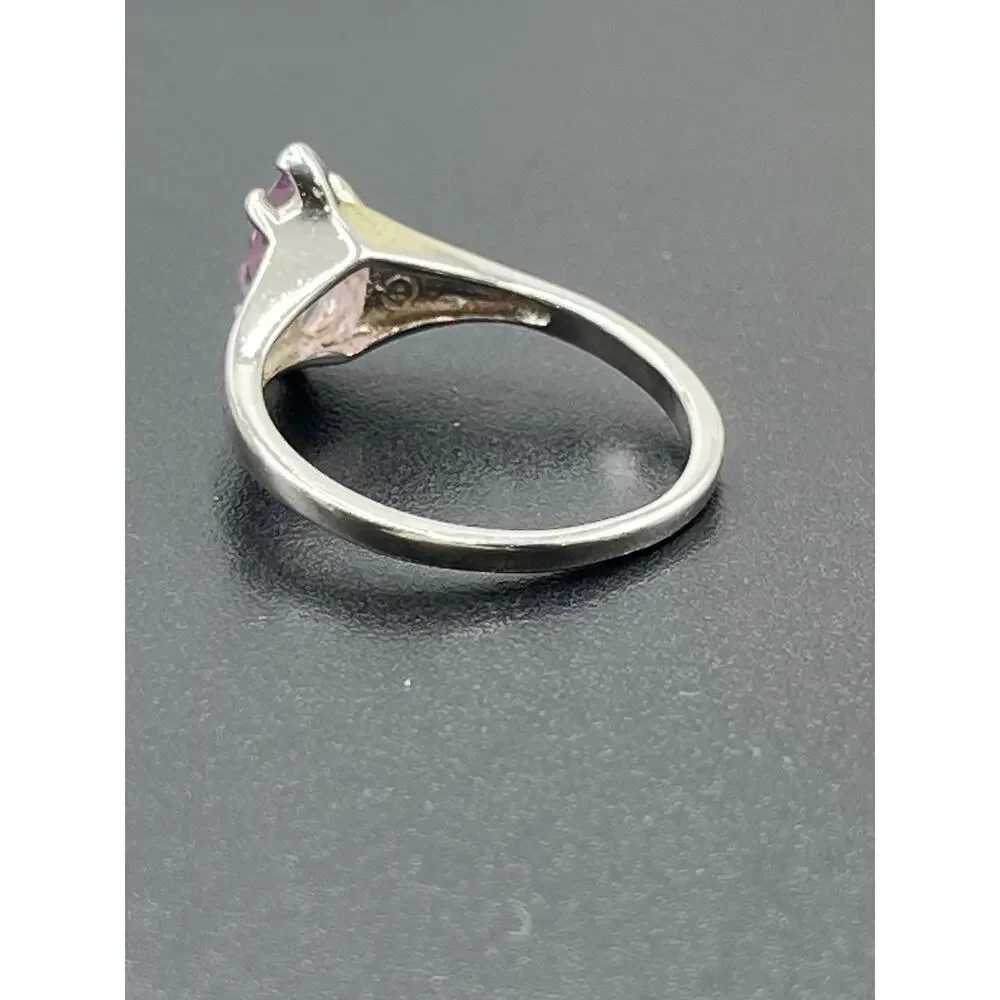 925 Sterling‎ Silver Marquise Prong Amethyst February Estate Signed Ring 8.75